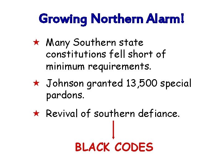 Growing Northern Alarm! « Many Southern state constitutions fell short of minimum requirements. «