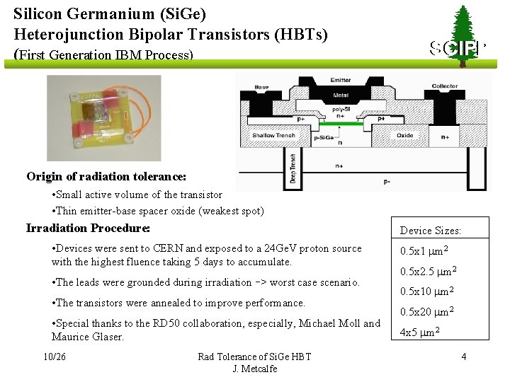 Silicon Germanium (Si. Ge) Heterojunction Bipolar Transistors (HBTs) (First Generation IBM Process) SCIPP Origin