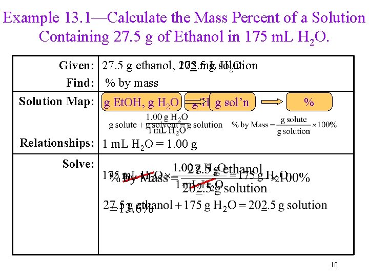 Example 13. 1—Calculate the Mass Percent of a Solution Containing 27. 5 g of