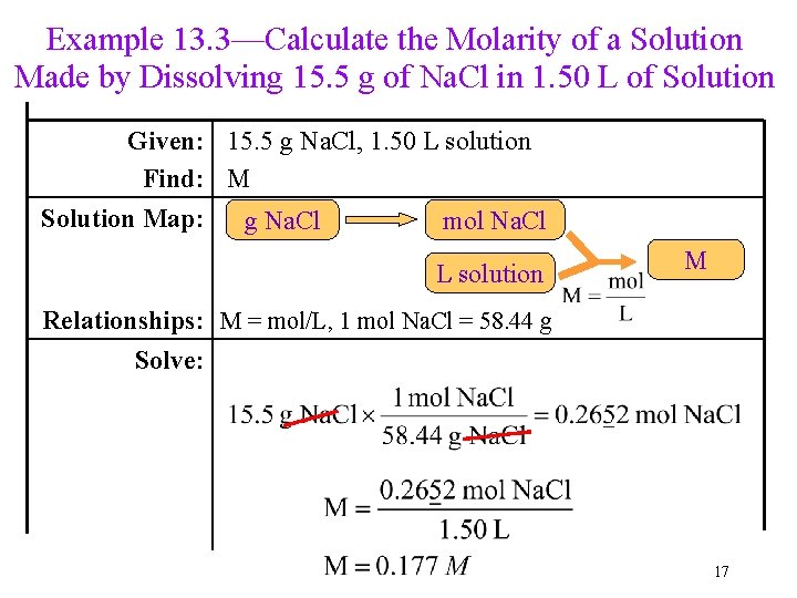 Example 13. 3—Calculate the Molarity of a Solution Made by Dissolving 15. 5 g