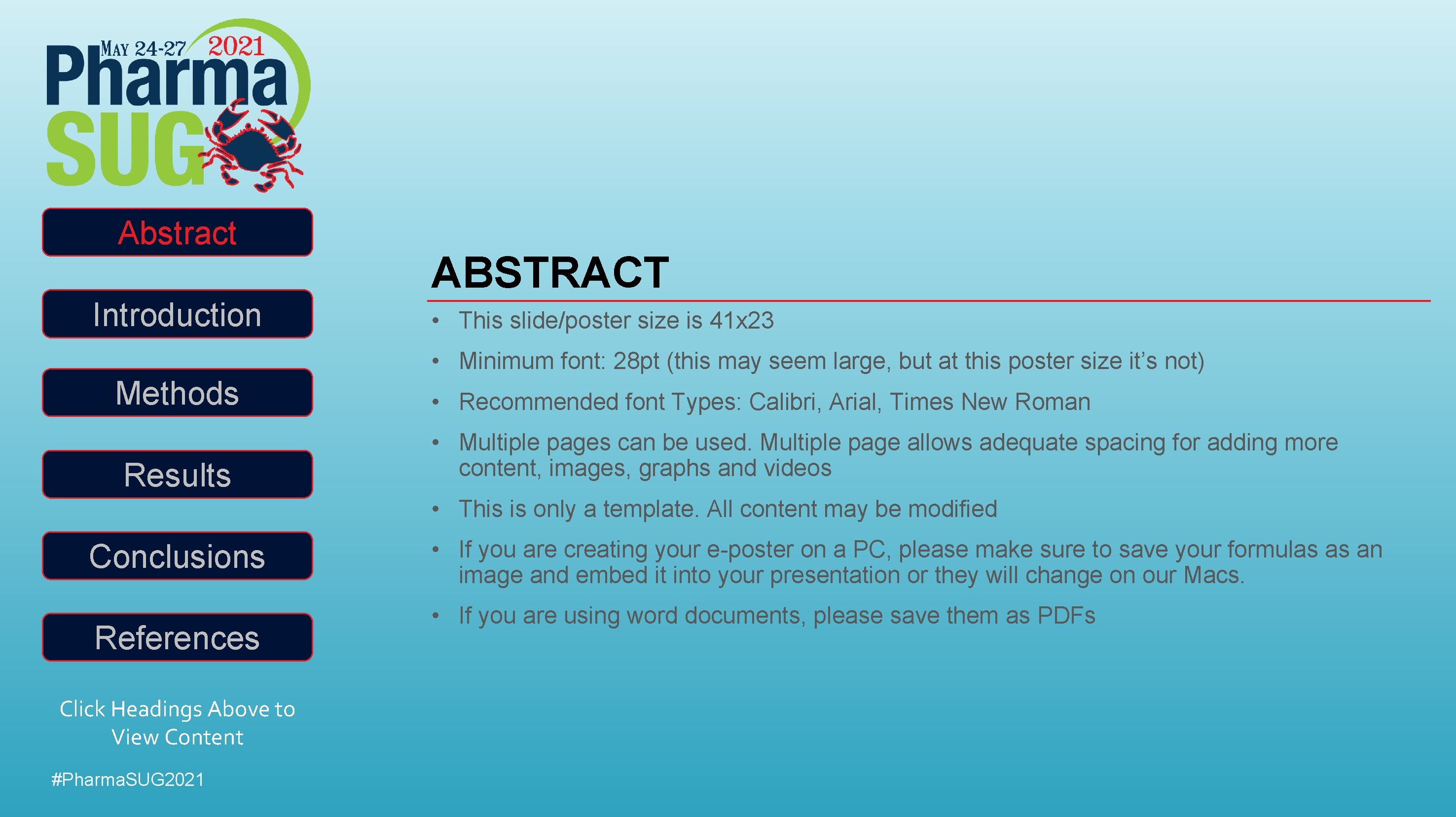 ABSTRACT Abstract Introduction ABSTRACT • This slide/poster size is 41 x 23 • Minimum