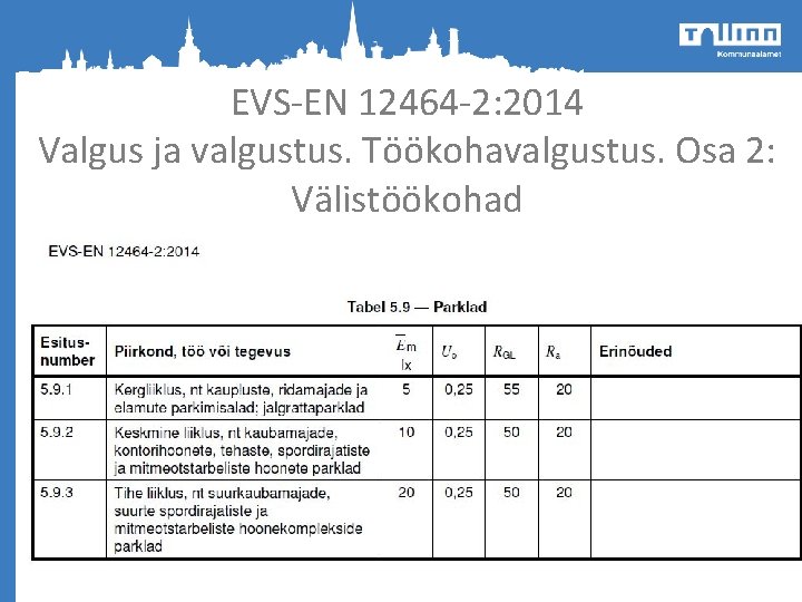 EVS-EN 12464 -2: 2014 Valgus ja valgustus. Töökohavalgustus. Osa 2: Välistöökohad 