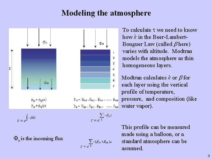 Modeling the atmosphere To calculate t we need to know how k in the