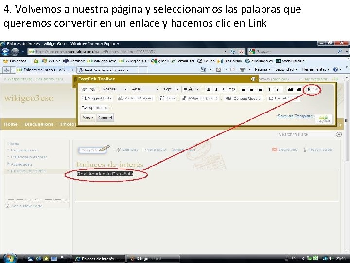 4. Volvemos a nuestra página y seleccionamos las palabras queremos convertir en un enlace