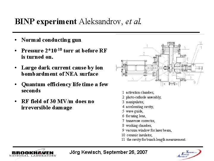 BINP experiment Aleksandrov, et al. • Normal conducting gun • Pressure 2*10 -10 torr