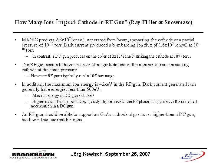 How Many Ions Impact Cathode in RF Gun? (Ray Fliller at Snowmass) • MAGIC