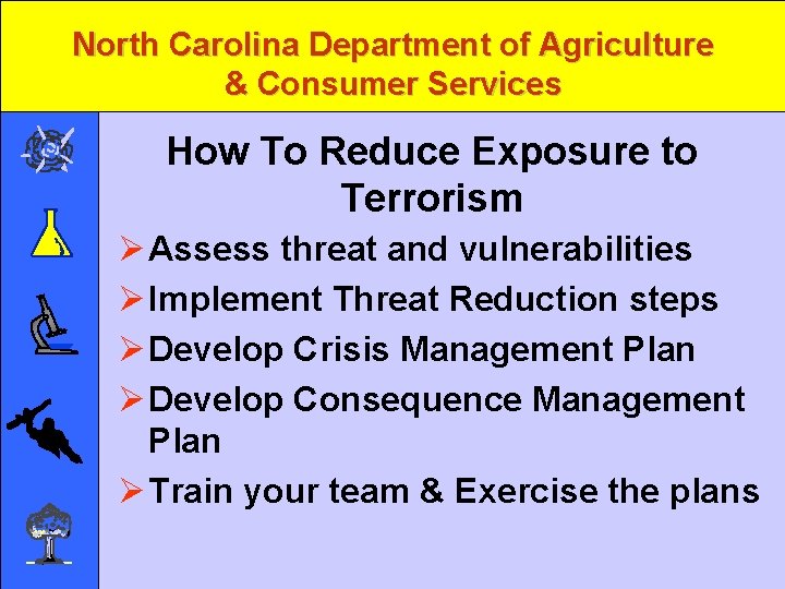 North Carolina Department of Agriculture & Consumer Services How To Reduce Exposure to Terrorism
