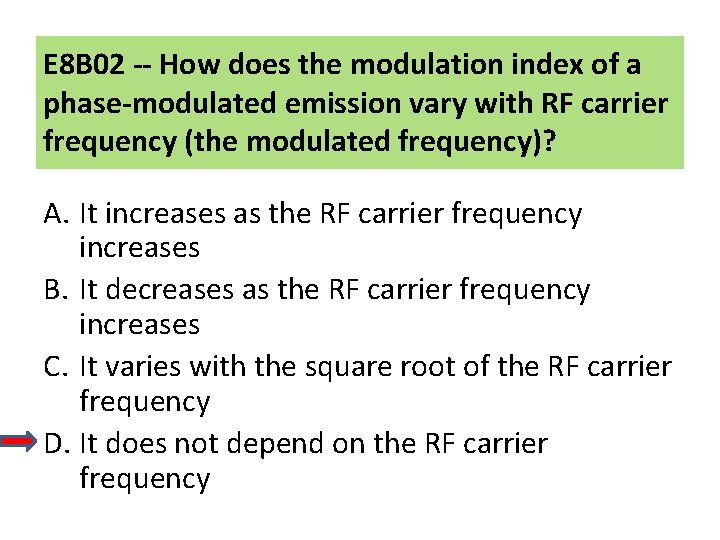 E 8 B 02 -- How does the modulation index of a phase-modulated emission