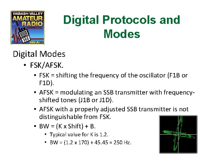 Digital Protocols and Modes Digital Modes • FSK/AFSK. • FSK = shifting the frequency