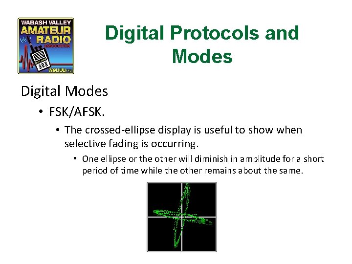 Digital Protocols and Modes Digital Modes • FSK/AFSK. • The crossed-ellipse display is useful