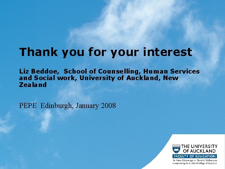 Thank you for your interest Liz Beddoe, School of Counselling, Human Services and Social