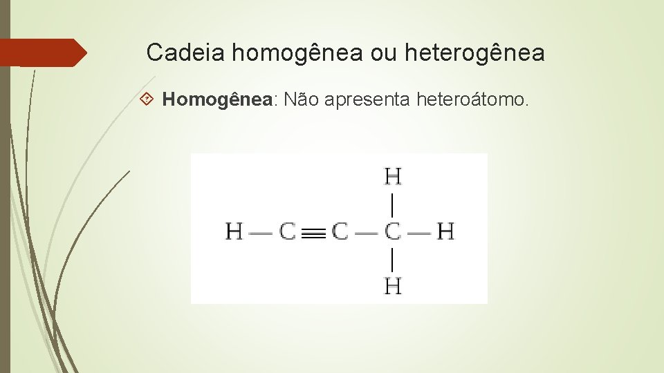 Cadeia homogênea ou heterogênea Homogênea: Não apresenta heteroátomo. 