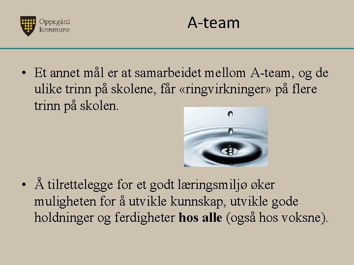 A-team • Et annet mål er at samarbeidet mellom A-team, og de ulike trinn