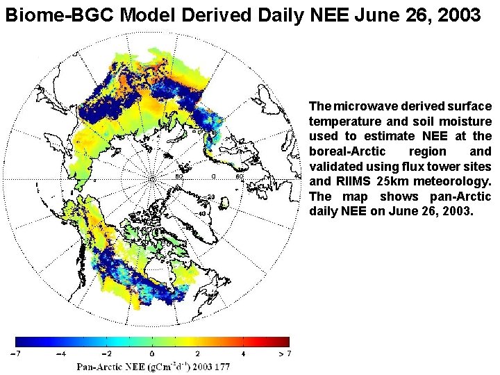 Biome-BGC Model Derived Daily NEE June 26, 2003 The microwave derived surface temperature and