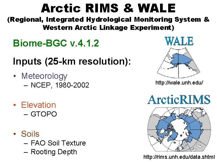 Arctic RIMS & WALE (Regional, Integrated Hydrological Monitoring System & Western Arctic Linkage Experiment)