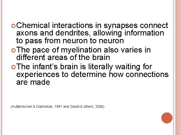  Chemical interactions in synapses connect axons and dendrites, allowing information to pass from