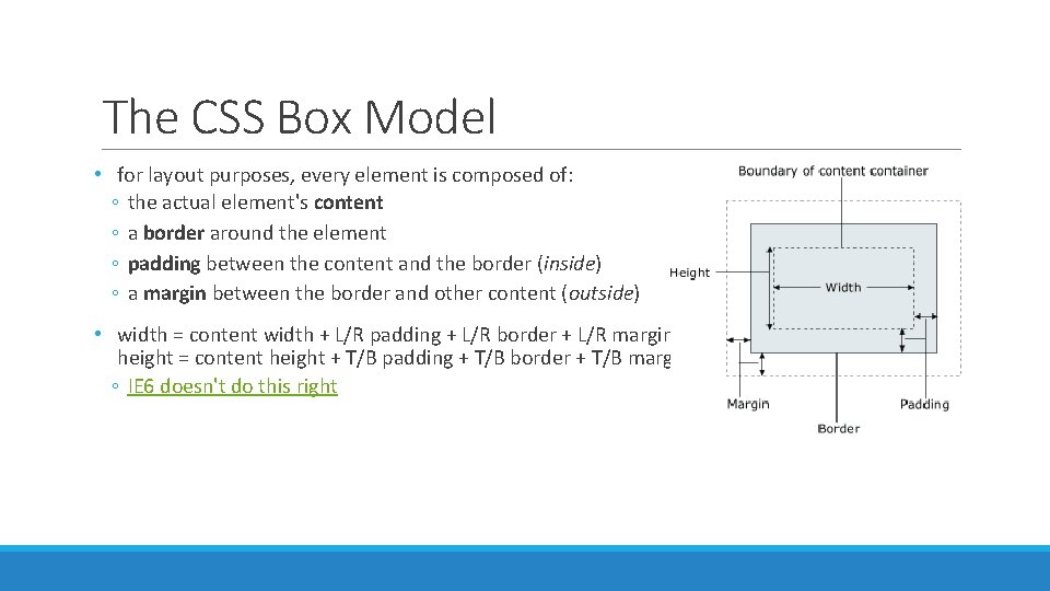 The CSS Box Model • for layout purposes, every element is composed of: ◦