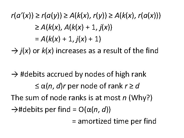 r(a’(x)) ≥ r(a(y)) ≥ A(k(x), r(a(x))) ≥ A(k(x), A(k(x) + 1, j(x)) = A(k(x)