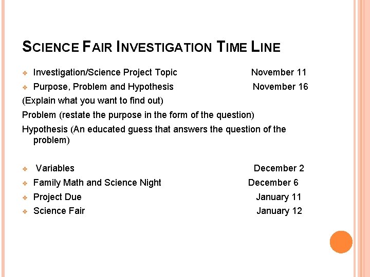 Science Fair Timeline Examples ST ANTHONY ACADEMY 2011 2012 SCIENCE FAIR PROJECT