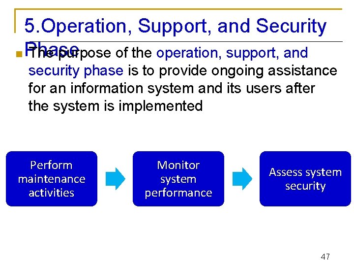 5. Operation, Support, and Security n Phase The purpose of the operation, support, and