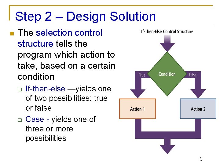 Step 2 – Design Solution n The selection control structure tells the program which