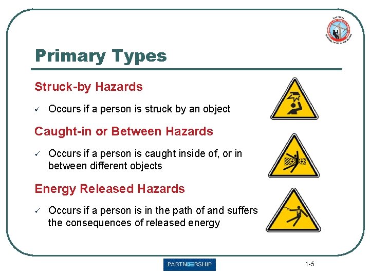 Primary Types Struck-by Hazards ü Occurs if a person is struck by an object