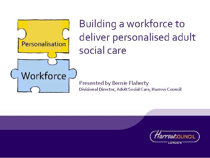 Personalisation Workforce Building a workforce to deliver personalised adult social care Presented by Bernie