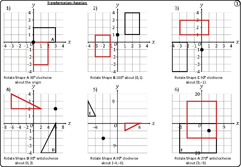 1) Transformation: Rotation 2) ① 3) A Rotate Shape A 90° clockwise about the