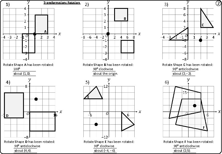 1) Transformation: Rotation 2) ② 3) B C A Rotate Shape A has been