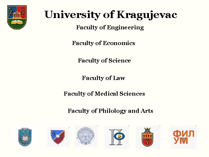 University of Kragujevac Faculty of Engineering Faculty of Economics Faculty of Science Faculty of