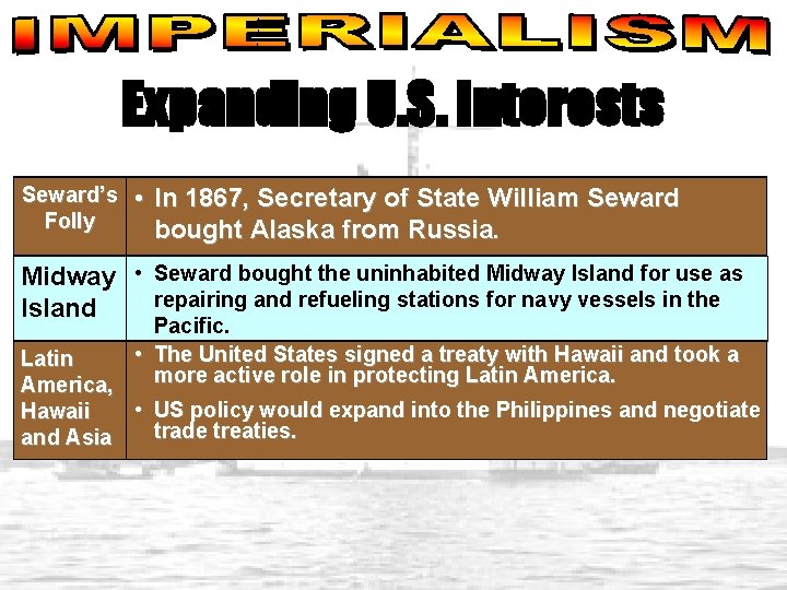 Expanding U. S. Interests Seward’s Folly • In 1867, Secretary of State William Seward