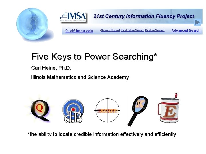 21 cif. imsa. edu • Search Wizard Evaluation Wizard Citation Wizard Advanced Search Five