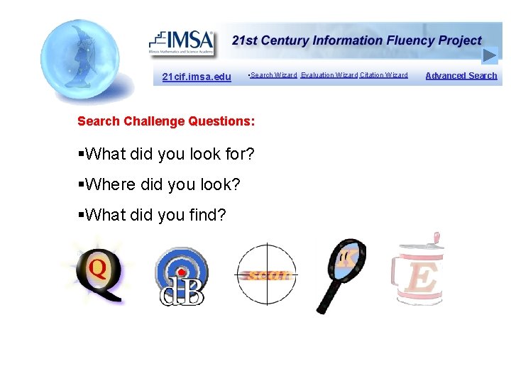 21 cif. imsa. edu • Search Wizard Evaluation Wizard Citation Wizard Search Challenge Questions:
