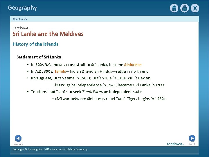 Geography Chapter 25 Section-4 Sri Lanka and the Maldives History of the Islands Settlement