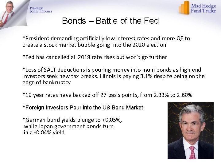 Bonds – Battle of the Fed *President demanding artificially low interest rates and more