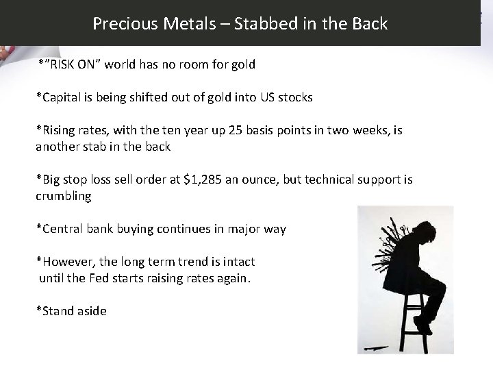 Precious Metals – Stabbed in the Back *”RISK ON” world has no room for