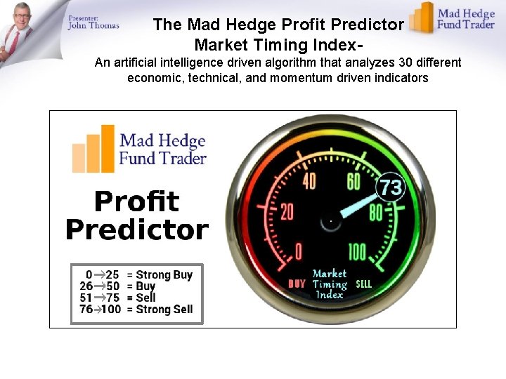 The Mad Hedge Profit Predictor Market Timing Index. An artificial intelligence driven algorithm that