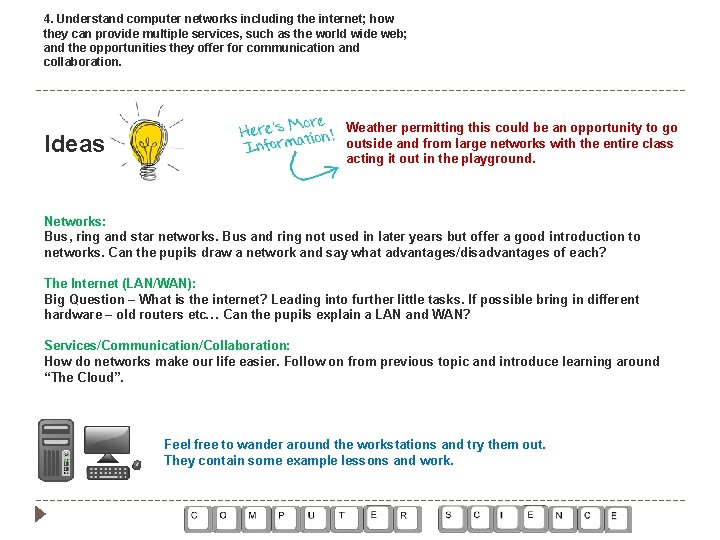 4. Understand computer networks including the internet; how they can provide multiple services, such