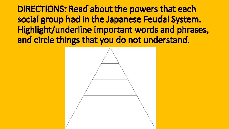 DIRECTIONS: Read about the powers that each social group had in the Japanese Feudal