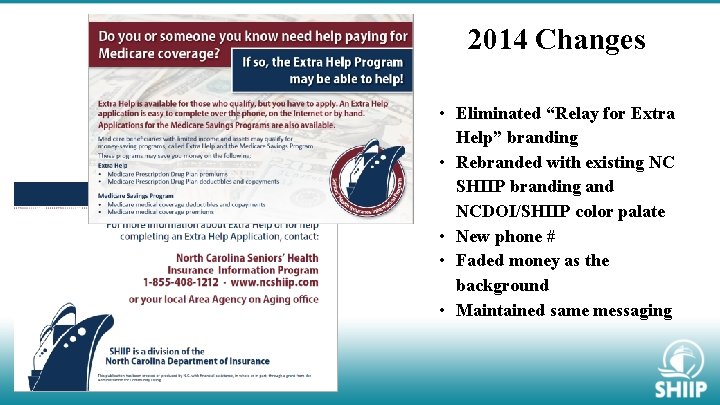 2014 Changes • Eliminated “Relay for Extra Help” branding • Rebranded with existing NC