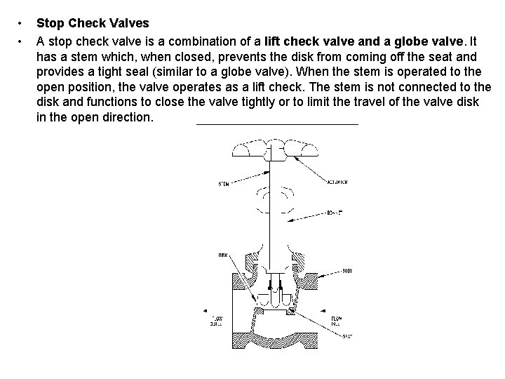  • • Stop Check Valves A stop check valve is a combination of