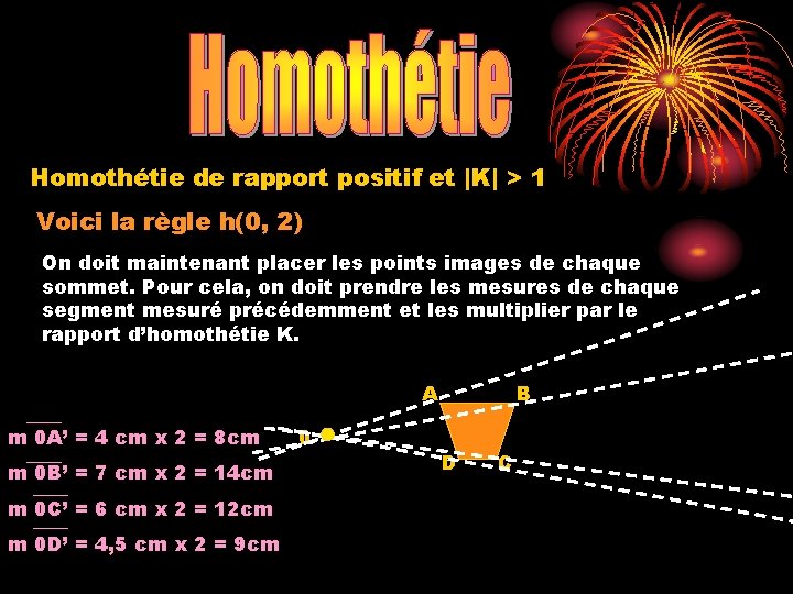 Homothétie de rapport positif et |K| > 1 Voici la règle h(0, 2) On