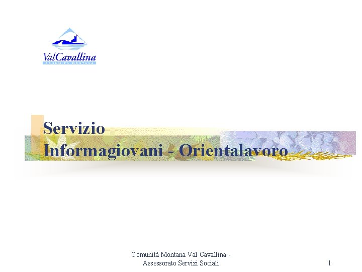 Servizio Informagiovani - Orientalavoro Comunità Montana Val Cavallina Assessorato Servizi Sociali 1 