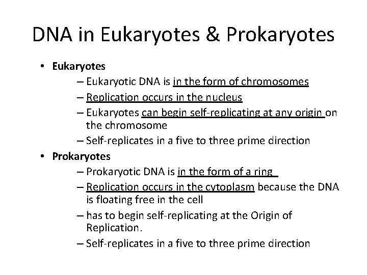 DNA in Eukaryotes & Prokaryotes • Eukaryotes – Eukaryotic DNA is in the form