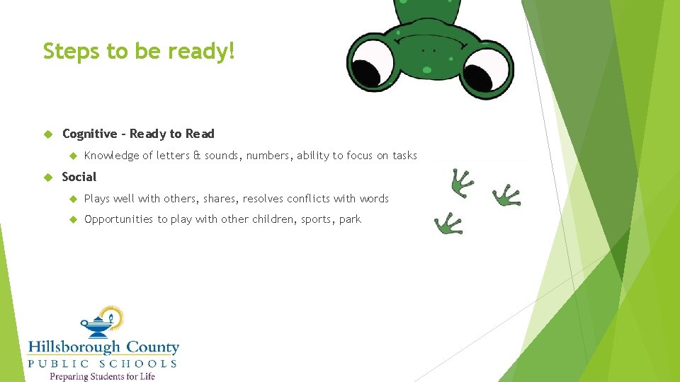 Steps to be ready! Cognitive - Ready to Read Knowledge of letters & sounds,