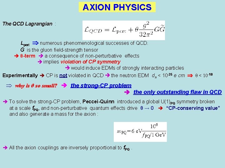 AXION PHYSICS The QCD Lagrangian : Lpert numerous phenomenological successes of QCD. G is