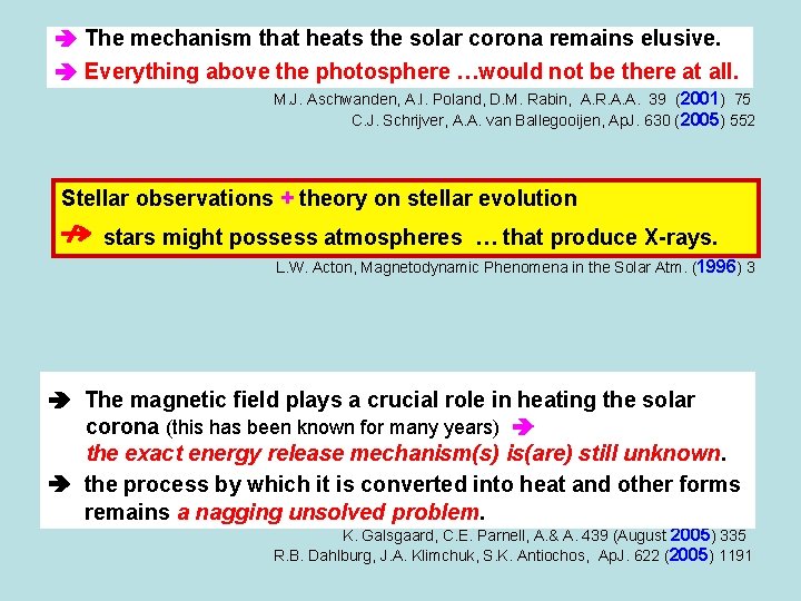  The mechanism that heats the solar corona remains elusive. Everything above the photosphere