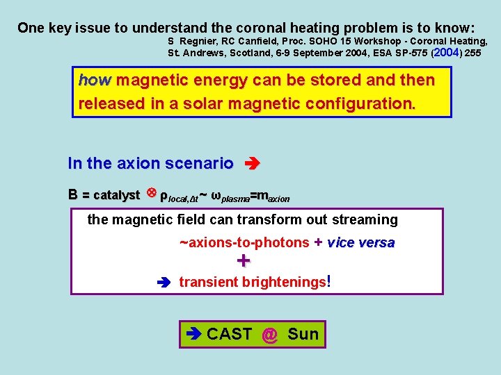 One key issue to understand the coronal heating problem is to know: S Regnier,