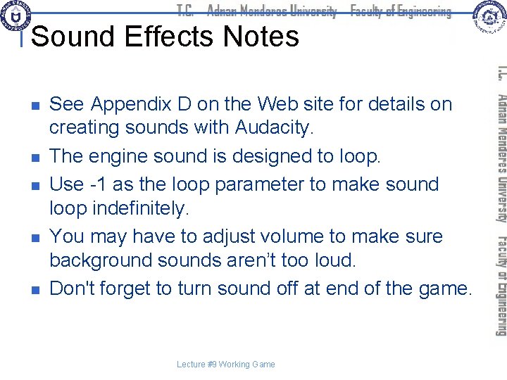 Sound Effects Notes n n n See Appendix D on the Web site for