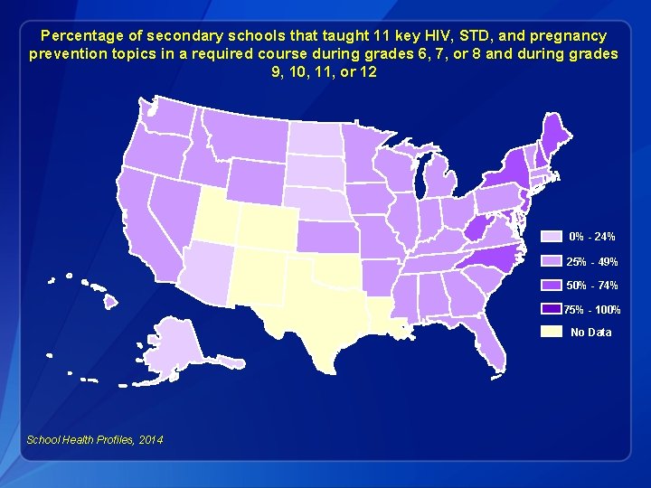 Percentage of secondary schools that taught 11 key HIV, STD, and pregnancy prevention topics